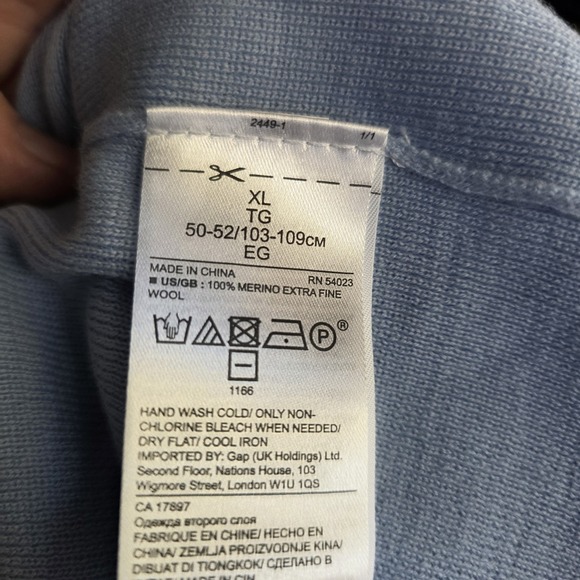 NWT Banana Republic 100% Fine Merino Wool Sweater XL Blue V Neck Lightweight - Picture 13 of 13